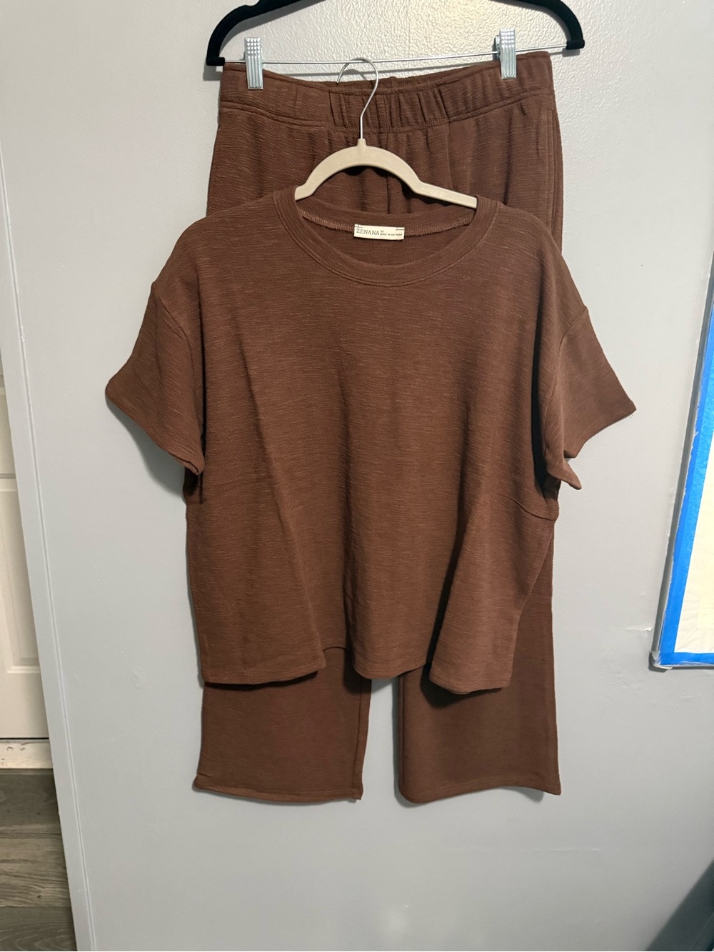Zenana Wide-Leg Lounge Pant Set - Brown - Picture 2 of 4